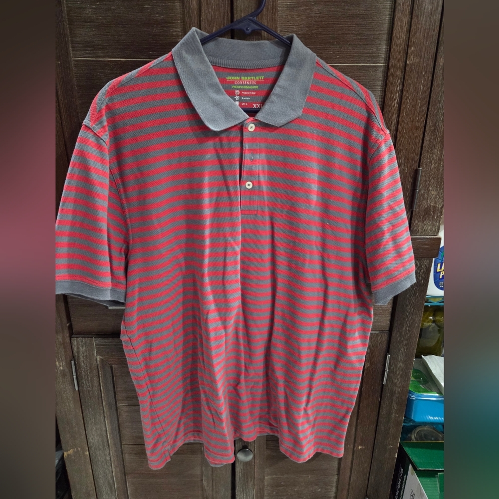 John Barlett Men's Casual Polo Size XXL Red Gray Short Sleeve 100% Cotton